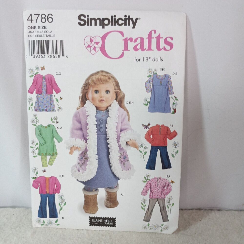 Simplicity 4786 18" Doll Clothes Sewing Pattern Elaine Heigl Complete UNCUT